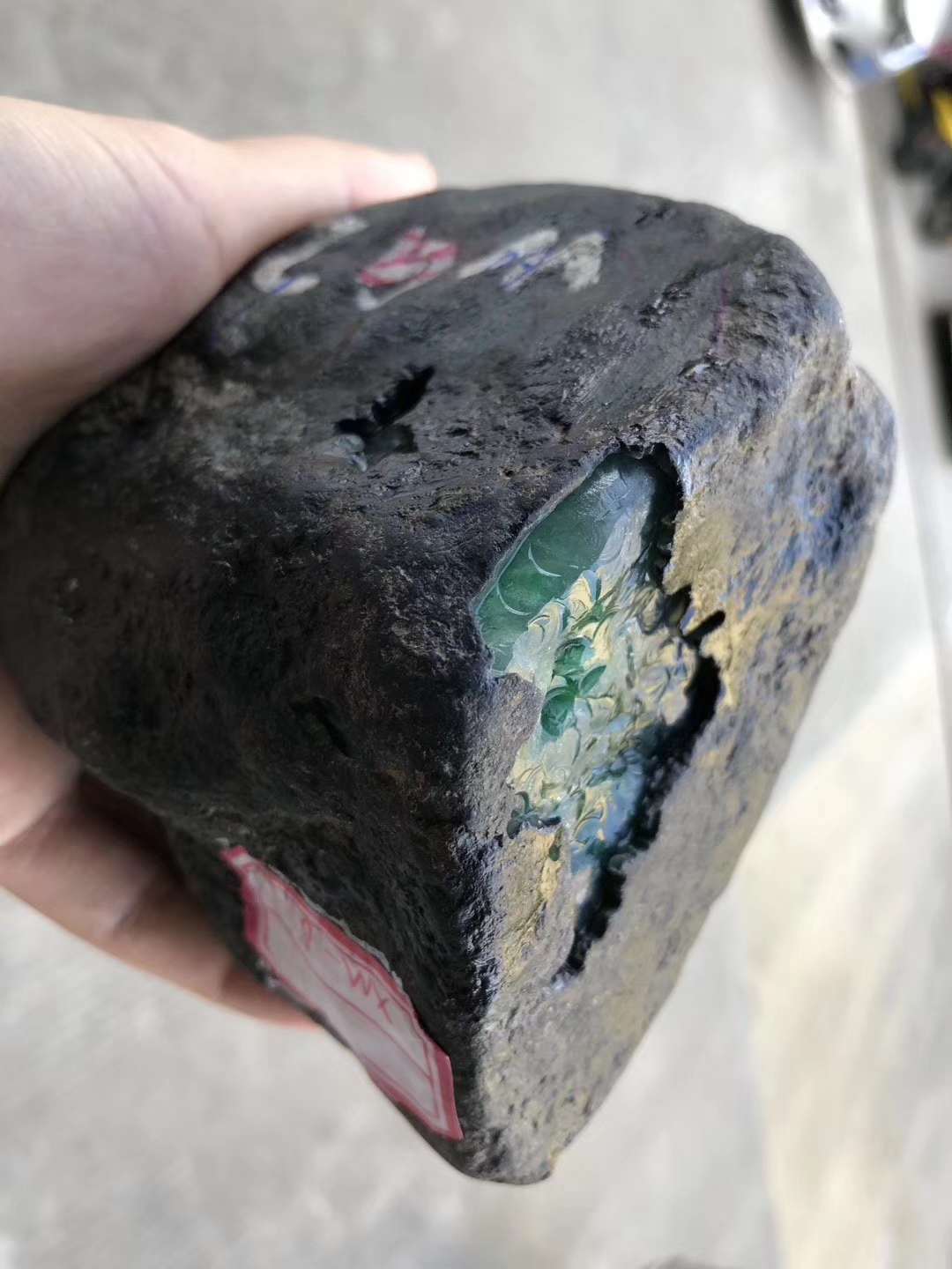XM6-1.45kg莫弯基开窗冰飘色手镯料多处开窗杠味足通透